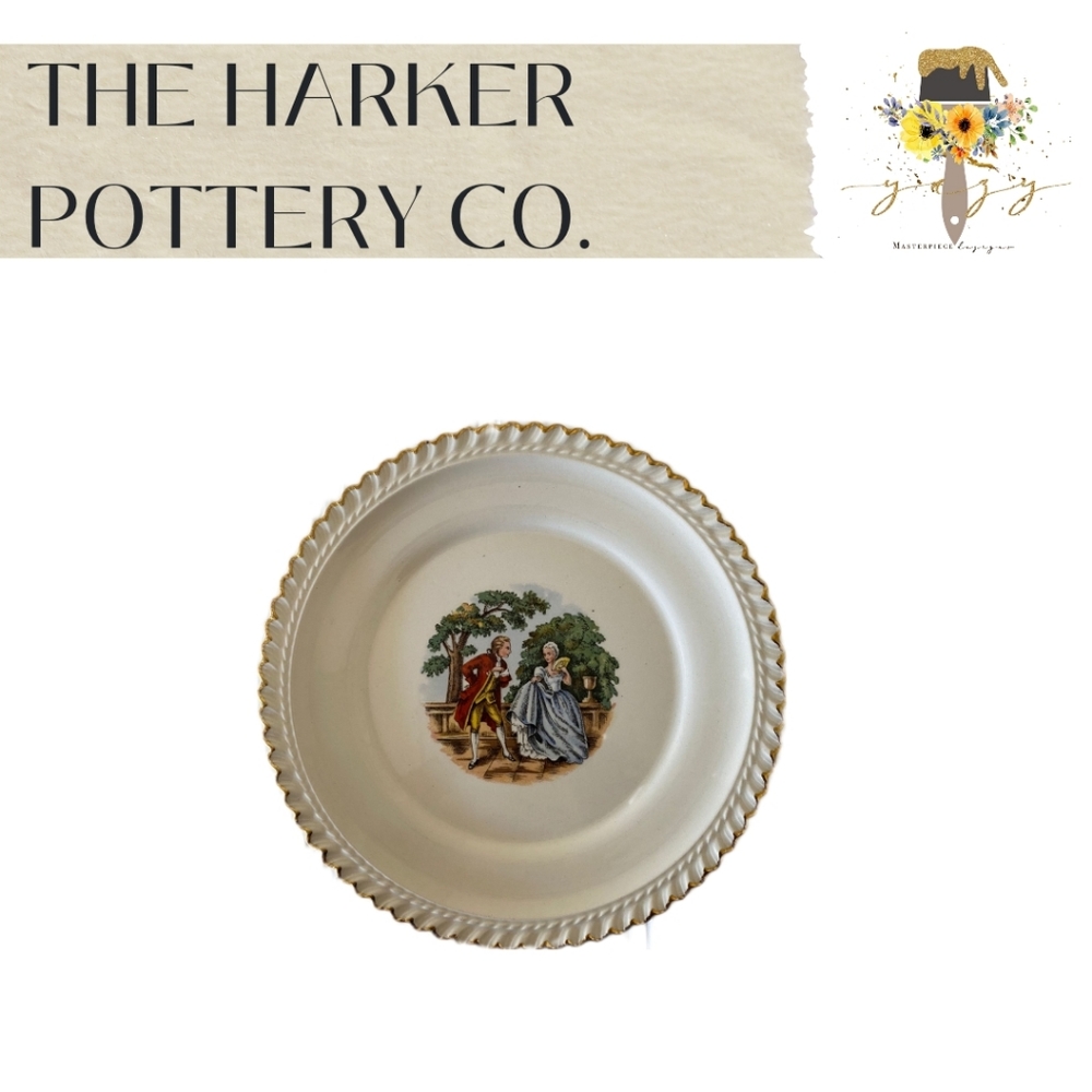 THE HARKER POTTERY CO, Vintage, Ceramic, White/Gold Plates